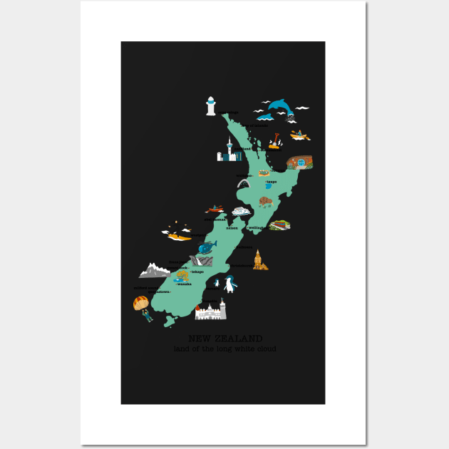 New Zealand Map Wall Art by Tilly-Scribbles